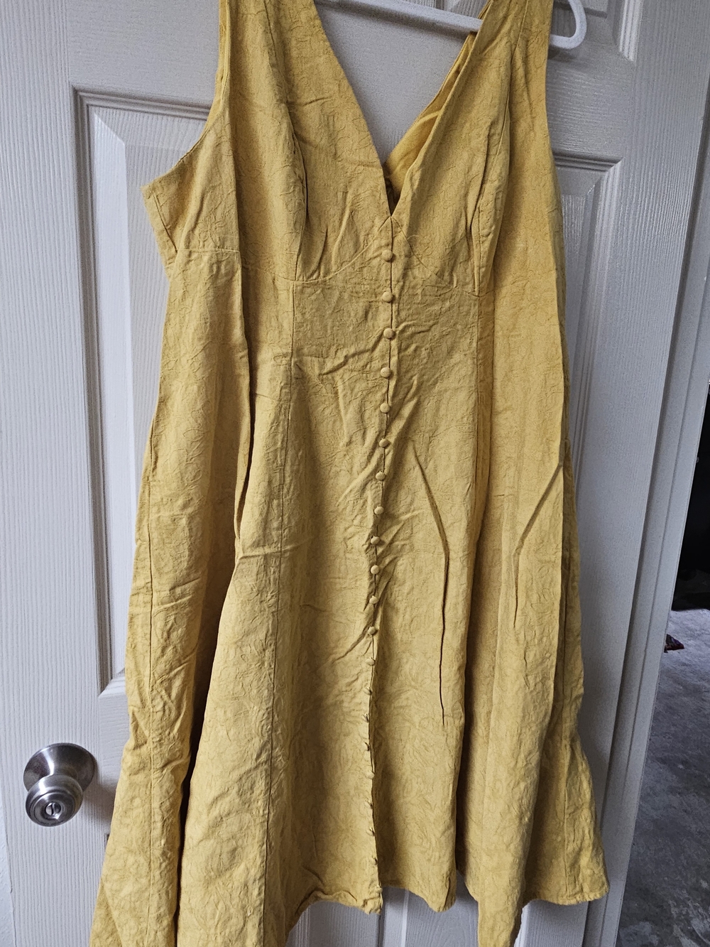 Cider Yellow Button-Front V-Neck Midi Dress